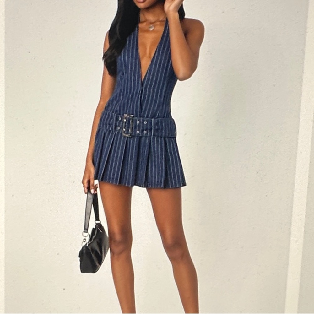 Edikted Deep Blue Striped Mini Dress